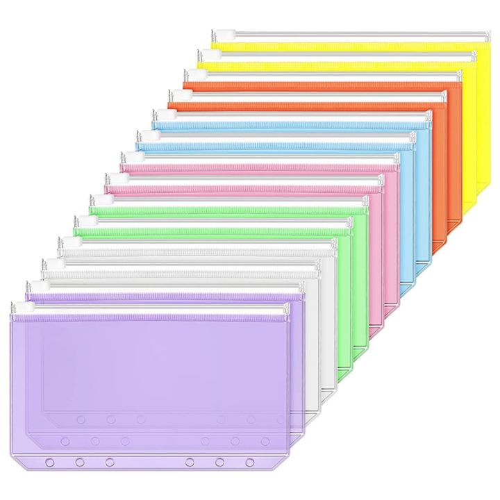 14-pieces-binder-pockets-a6-size-6-holes-binder-zipper-folders-waterproof-pvc-loose-leaf-bags-for-6-ring-binder-notebook