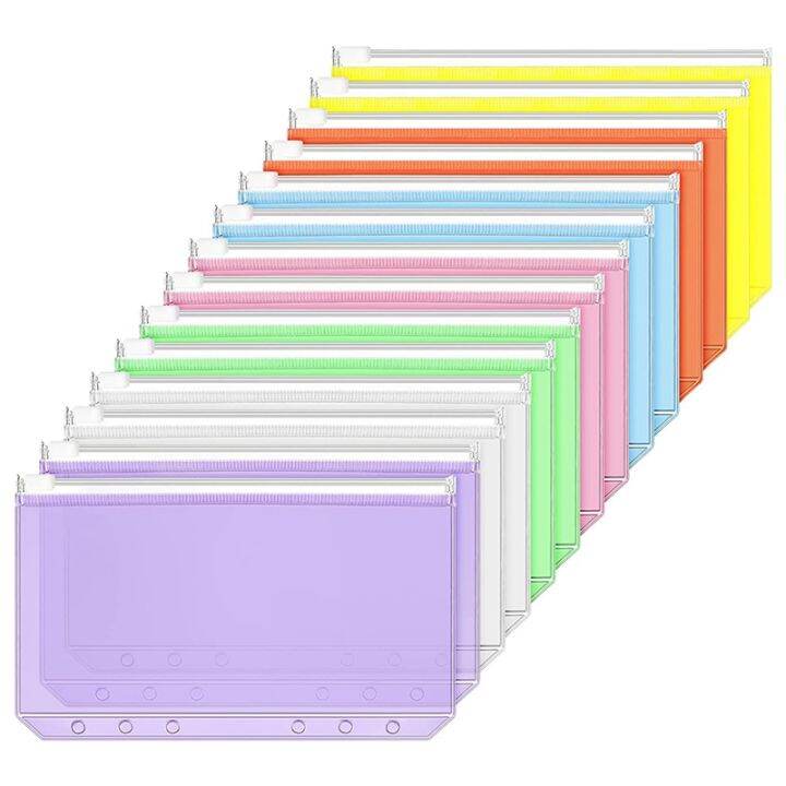 14-pieces-binder-pockets-a6-size-6-holes-binder-zipper-folders-waterproof-pvc-loose-leaf-bags-for-6-ring-binder-notebook