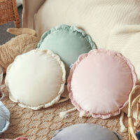 Ins Nordic Simple Round Cushion หมอนโซฟาน่ารัก Super Soft เอวหมอน Bay Window Girl Room Decor Pouf ลูกไม้จีบ Futon