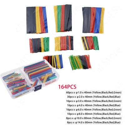 164pcs/box Heat Shrink Tube Kit Shrinking Assorted Polyolefin Insulation Sleeving Heat Shrink Tubing Wire Cable 8 Sizes 2:1 s Cable Management