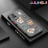 Jjlingji เคสสำหรับ VIVO V21 4G เคส V21s V21 5G รูปสุนัขน่ารักการ์ตูนบางขอบสี่เหลี่ยมด้านข้างดีไซน์ใหม่กันกระแทกมีน้ำค้างแข็งโปร่งใสแข็งปลอกซิลิโคนคลุมทั้งหมดเคสนิ่มป้องกันกล้อง