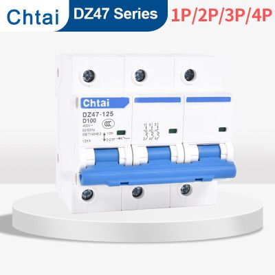 -A. Chtai DZ47-125 MCB 1-4Polos 63 80 100 125a interruptor de ar de quatro fases AC 230/400V 63-125amp trilho din tipo C mini disjuntor