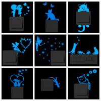 Blue-light Luminous Switch Sticker Home Decor Cartoon Glowing Wall Stickers Dark Glow Decoration Sticker, CatFairyMoon Stars..