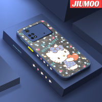 เคส JIUMOO สำหรับ Xiaomi Poco X4 Pro 5G Poco M4 Pro Poco C40การ์ตูนลาย Hello Kitty บางขอบสี่เหลี่ยมด้านข้างดีไซน์ใหม่มีน้ำค้างแข็งโปร่งใสกันกระแทกเคสมือถือแข็งปลอกซิลิโคนคลุมทั้งหมดกล้องป้องกันนุ่ม