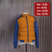 (มือสอง เหมือนใหม่) Yellow Blue Down Jacket Hood Fur เสื้อกันหนาวผู้ชายลุยหิมะ ถอดฮู้ดได้ สีเหลือง