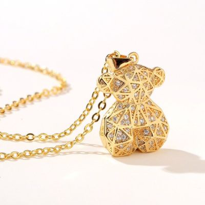 JDY6H Luxury Fashion Bear Pendant Necklace for Women Charm Geometric Zircon Teddy Bear Animal Statement Jewelry Birthday Gift colla