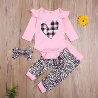 Baby Girl Leopard Print Three-piece Suit, Romper + Trousers + Headband, Bow Decoration Spring Clothing  by Hs2023