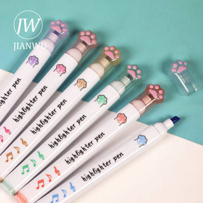 JIANWU 6 ชิ้น/เซ็ตแมวน่ารัก Paw Highlighter Soft Oblique Nib นักเรียนวาดเขียน MARKER ปากกา Kawaii เครื่องเขียนอุปกรณ์โรงเรียน-zptcm3861