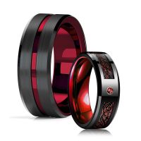 Fashion 8mm Men Groove Beveled Inlay Carbon Fibre Wedding Band