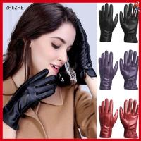 ZHEZHE High Quality Trendy Elegant Women Gloves Soft Leather Touch Screen Mittens Thermal