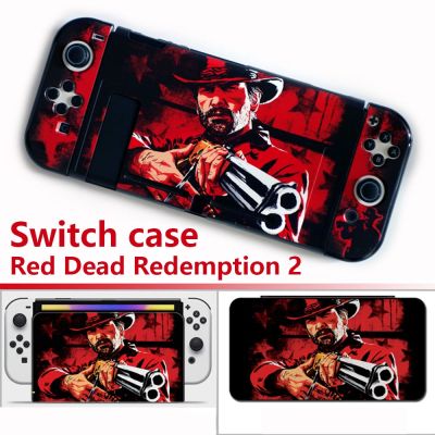 เคสนินเท็นโดสวิตซ์โอแอลเคสเคสแข็งโคเวอร์ที่เชื่อมต่อกันสีแดง Dead Redemption 2 Switch กล่องเกมการ์ดอุปกรณ์เสริมสำหรับสวิตช์ V1 V2