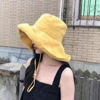 Korean Style Womens Bucket Panaman Hat Four Seasons Fisherman Big Brim Sun Visor Hat Double-Sided Sun Protective Foldable Hat