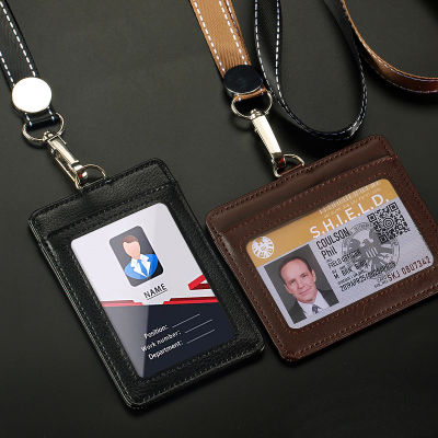 แฟชั่นผู้ถือบัตรกระเป๋าสตางค์ใส่บัตรเครดิตผู้ถือหนังแท้ยูนิเซ็กส์กรณีบัตรธุรกิจทำงานป้าย ID ชื่อแท็กครอบคลุม Lanyard