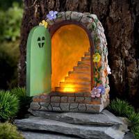 Resin Statues Miniature Solar Fairy Door Light Fairy Luminous Figurines Ornament Outdoor Garden Yard Sculpture Home Decor Crafts