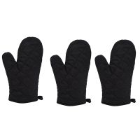 3 Pair Heat Resistant Cotton Oven Glove Pot Holder Baking Cooking Mitts Black