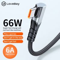 325วังฮีขายดี - /  Lovebay 90องศาข้อศอก6A USB Type C สาย Super Fast สายชาร์จสำหรับ Xiaomi 12 11 Oneplus 10 Pro Huawei Samsung Data Cord