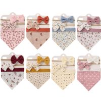 【YD】 3Pcs/Set Muslin Cotton Baby Bib Newborn Bows Headband Print Saliva Infant Boy Feeding Burp Shower