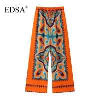 EDSA Women Elegant Printed Flowing Trousers Beach Style High Waist Long Pants Elastic Waistband Wide Leg Adjustable Drawstrings...