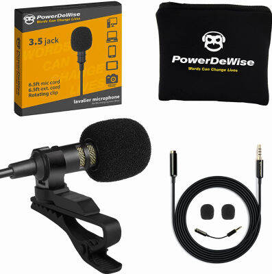 PowerDeWise Professional Grade Lavalier Lapel Microphone Omnidirectional Mic with Easy Clip On System Perfect for Recording Youtube / Interview / Video Conference / Podcast / Voice Dictation / iPhone/ASMR