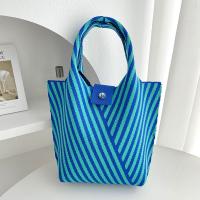 New Striped Knitted Mini Tote Bag Women Girl Casual Shoulder Bag Student Handbag Retro Commuter Bucket Bag Money Purse 28x18cm