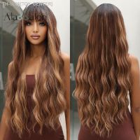 ALAN EATON Honey Brown Highlight Synthetic Wigs for Black Women Long Wavy Wigs with Bangs Cosplay Colored Hair Heat Resistant [ Hot sell ] TOY CENTER