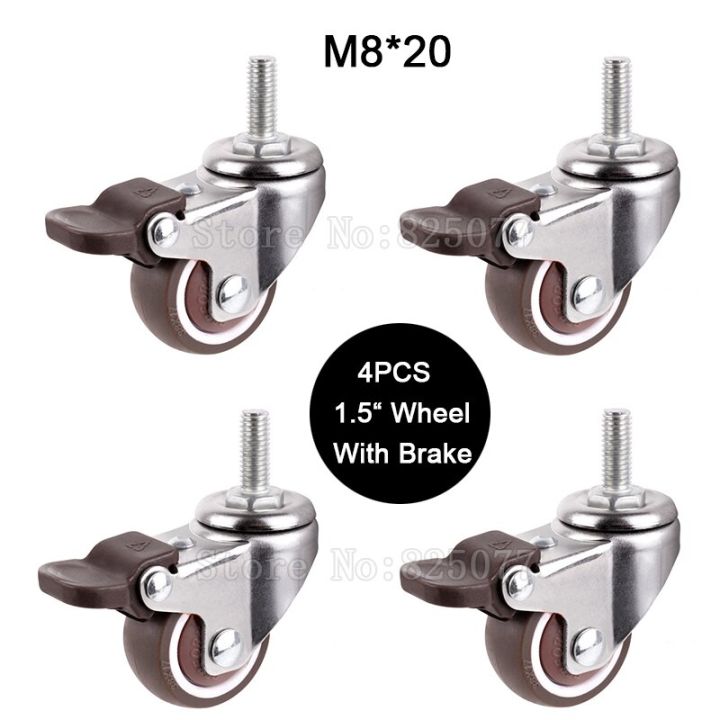 4pcs-mini-1-5-mute-wheel-with-brake-loading-25kg-replacement-swivel-casters-rollers-wheels-with-m8-20-screw-rod-jf1451-furniture-protectors-replacem