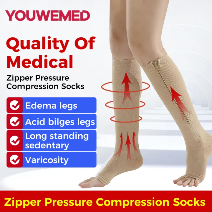 Cheap Zipper Compression Zip Leg Support Knee Open Toe Slim Stockings  Repair legs For Men and Women