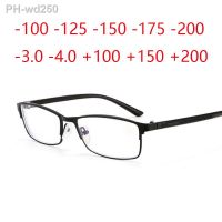 ▬♛ -1 -1.25 -1.5 -1.75 -2 -2.25 -2.5 -3 -3.5 -4 Finished Myopia Glasses Square Full Frame Anti Blue Light Metal Reading Eyewear