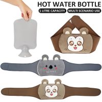 Hot Water Bag 1L Plush Hot Water Pouch Belt with Waist Cover Portable Warm Water Bag Wrap Around Cute Cartoon Hot Water Bottle