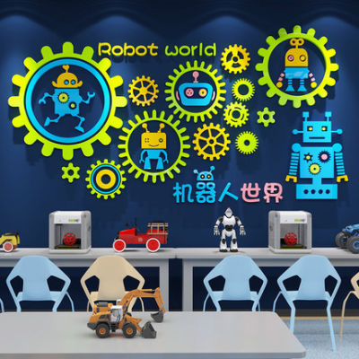 Technology Hall Childrens Programming Training Class Decorative Wall Stickers 3D Acrylic Intelligent Robot Wall Stickers