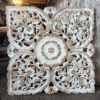 งานไม้แกะสลัก งานไม้สักแท้ ทำสีขาวขัด แนววืนเทจ ขนาด 45 ซม. Wood Carving 45cm. White Wash