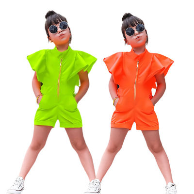 Girl Fly Sleeve Jumpsuit Summer Clothes Childrens Girl Shorts Pants With Pocket Kids Baby Romper Overalls FoR Girl 1 2 4 6 8Y