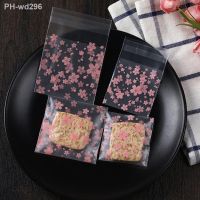 100Pcs/Set Storage Bag Transparent Flower Printing Clear Square Self-Adhesive Storage Bags Gift Bag Plastic Baking Package Bags