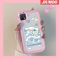 เคส JIUMOO สำหรับ OPPO A15 A35 A15s 4G ลายการ์ตูนน่ารัก Cinnamoroll สีสันสดใสเคสซิลิโคนเลนส์กล้องถ่ายรูปแบบนิ่มปิศาจน้อยน่ารักเคสป้องกันกันกระแทกแบบใสง่าย