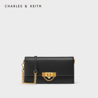 CHARLES and KEITH CK6-10701189 กระเป๋าสตางค์สุภาพสตรีพัฟโลหะหัวเข็มขัดโซ่ Crossbody Wallet