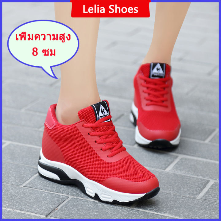 รองเท้าผ้าใบส้นสูง-รองเท้าผู้หญิง-ด้วยเวดจ์-ความสูงเพิ่มขึ้น-8-ซม-สไตล์เกาหลี-ระบายอากาศได้-สีดำ-สีขาว-สีแดง-รองเท้า