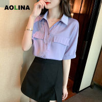 AOLINA 2023เสื้อคอวีแขนสั้นผู้หญิง,เสื้อชีฟองมืออาชีพใหม่ฤดูร้อน