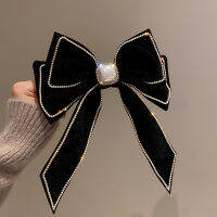 New Temperament Korean Female Rhinestones Velvet Large Bow Spring Clip Fashion Sweet Girl Womens Barrettes Hair Accessories