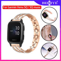 สาย Garmin Venu SQ โลหะสแตนเลส Bling Rhinestone Bracelet สายนาฬิกา garmin venu sq music อุปกรณ์เสริมสมาร์ทวอทช์