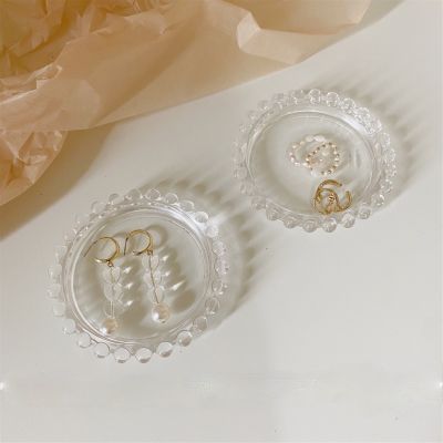 ﹉▼ Ins Pearl Glass Plate Small Dish Jewelry Storage Tray Photography Decoration Photo Props
