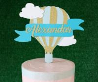 personalize glitter ANY NAME AGE Hot Air Balloon first 2nd birthday party Cake Topper up up and away baby shower cake toppers