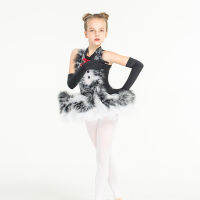 Girls Black Mouse Feather Ballet Tutu Short Performance Stage Costume