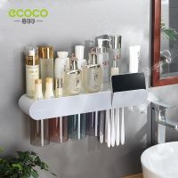 ที่ใส่แปรงสีฟันแบบย้อนกลับ ECOCO แม่เหล็กที่ใส่ที่บีบยาสีฟันแบบอัตโนมัติที่จับแปรงสีฟันชั้นวางอุปกรณ์ห้องน้ำ