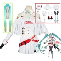 2023 Racing Miku Cosplay Costume Anime Miku White Dress Cloak Glove Socks Girl Racing Paert Costume Wig