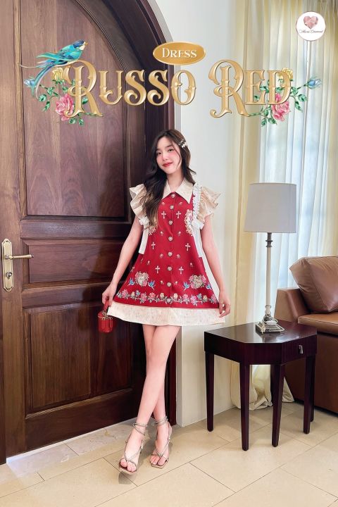 mariadiamond-สีแดง-russo-red-dress-เดรสสั้น-เดรสสีเเดง-เดรสสั้นพิมพ์ลาย-เดรสสั้นพิมพ์ลาย