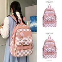 Junior high school student schoolbag female checkerboard grid large capacity college student design sense niche backpack 2023 new backpack 【BYUE】