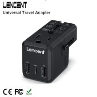 อะแดปเตอร์สากล LENCENT พร้อมช่องเสียบ AC 1 ช่องพอร์ต USB 2 ช่องและที่ชาร์จผนัง Type-C 1 ช่องสำหรับ USA, EU, UK, Australia Travel Agency