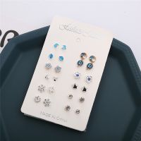 12 Pairs Mixed Styles Rhinestone Geometric Moon Earth Stars Korean Studs Earrings Set / Girls Simple Sweet Earrings / Korean INS Simple Style Studs Earrings / Bridal Wedding Party Minimalist Ear Jewelry Accessories