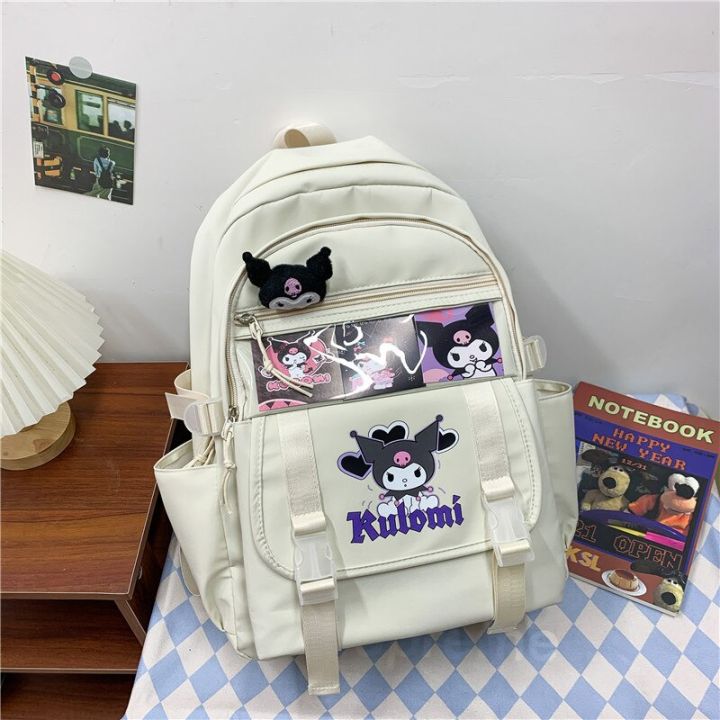 sanrio-large-capacity-leisure-backpack-cartoon-new-kuromi-summer-nylon-ventilation-children-schoolbag-birthday-present-boy-girl