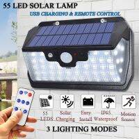 55 leds Solar light remote control radar 3 side lighting usb port lamp Outdoor camp Garden landscape fence street